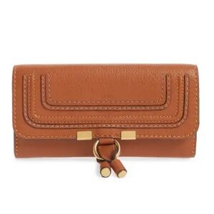 Chloe Marcie Leather Flap Wallet, Brown exterior, nude interior